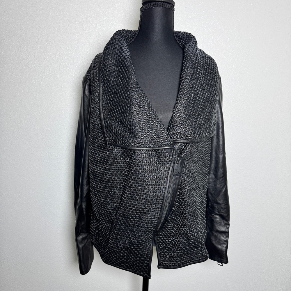Madeline Architectural‎ Leather Moto Jacket Draped Collar Large